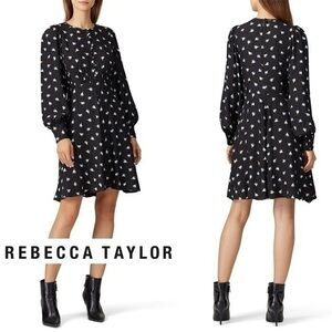 💥SALE💥 Rebecca Taylor NWOT Silk Black Floral Long Sleeve Mini Dress XS (2)